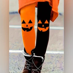 Halloween pumpkin print stretch elastic waist tight women's casual leggings festive atmosphere