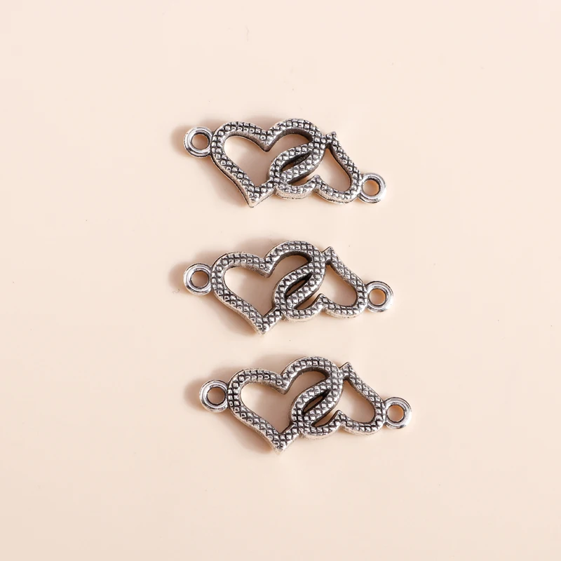 20 Stück 28x14mm Niedliche Legierungs-Doppelherz-Anhänger für Schmuckherstellung, DIY-Armbänder, Halsketten, Handarbeitszubehör – Detail 5