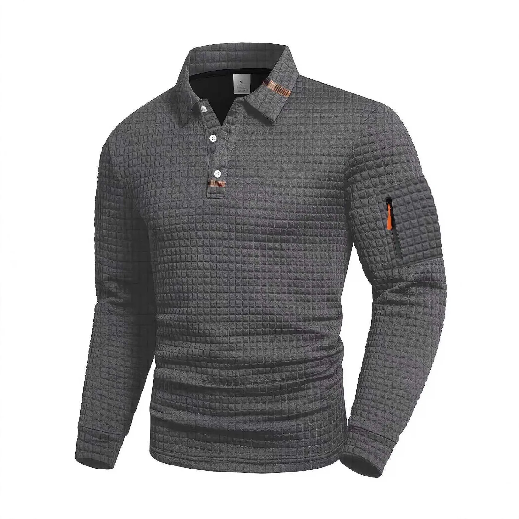 

2026 Spring and Autumn Men's Lapel Splicing Pocket Zipper Decorative POLO Shirt Daily Leisure