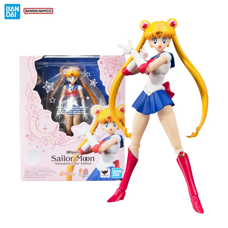 

Bandai Original Genuine Figure Sailor Moon Model Kit SHF Sailor Moon Animation Color Collection Action Figure Model Toys Gifts