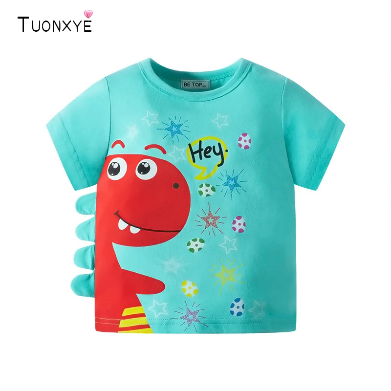 

TUONXYE Summer Boys Short-Sleeved T-shirt 3D Cute Dinosaur Print Knitted Cotton Breathable Soft Bottoming Shirt Baby Top Clothes