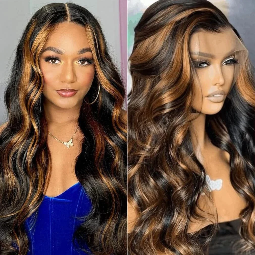 

Body Wave 13×6 Lace Front Wigs Human Hair Highlight Transparent 220 Density Pre Plucked Ombre Lace Frontal Wig For Women 1B30