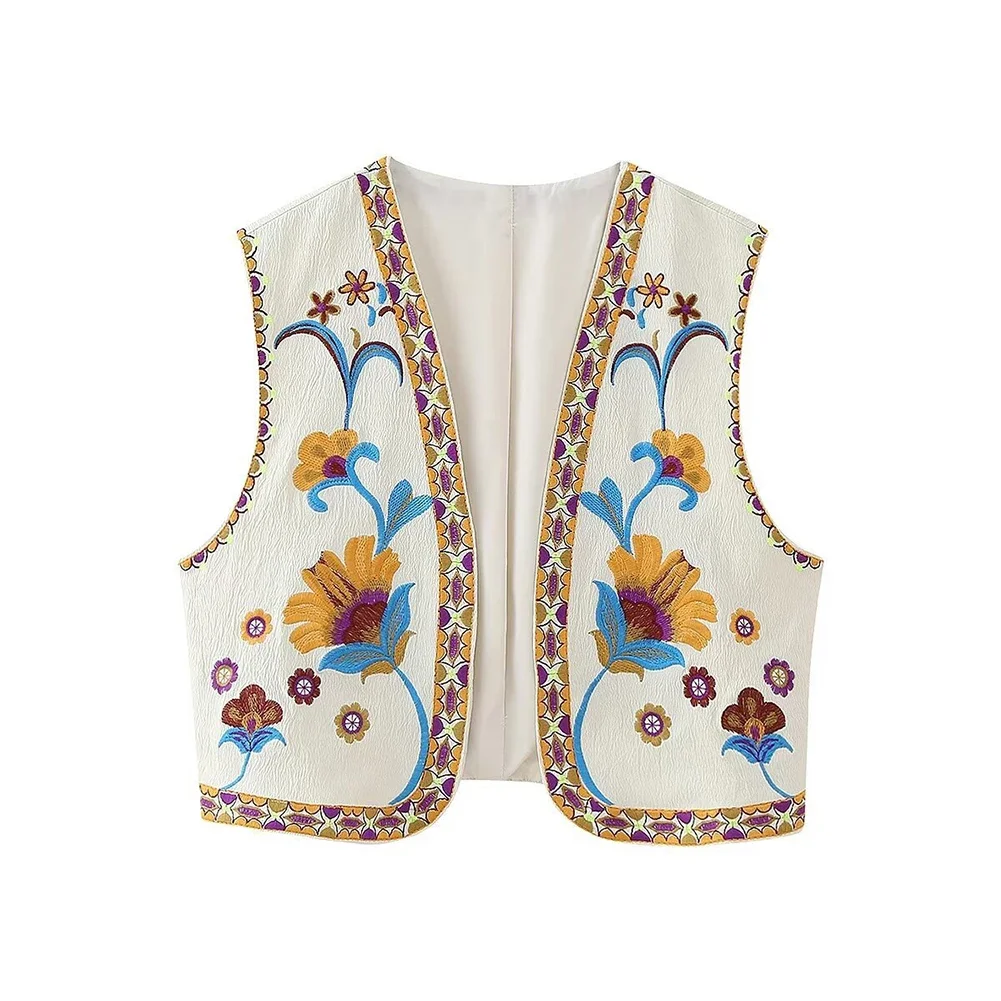 Vintage Floral Embroidery Cardigan Vest Women Summer New National Style Ladies Top Patchwork Casual WaistCoat For Female