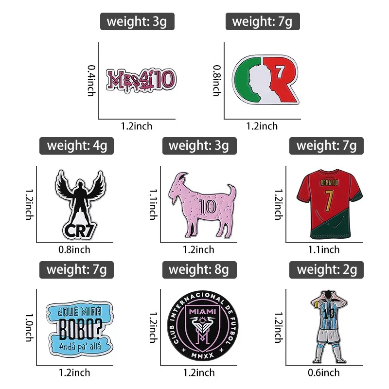 Football Star Surrounding Enamel Pins Letters Cr7 Football Club Messi 10 As Lapel Metal Badge Brooch Jewelry Gift In Wholesale