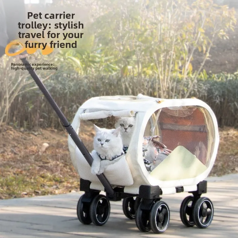 Foldable Transparent Pet Trolley Case Portable Travel Carrier Rolling Luggage for Cats Dogs Car Use