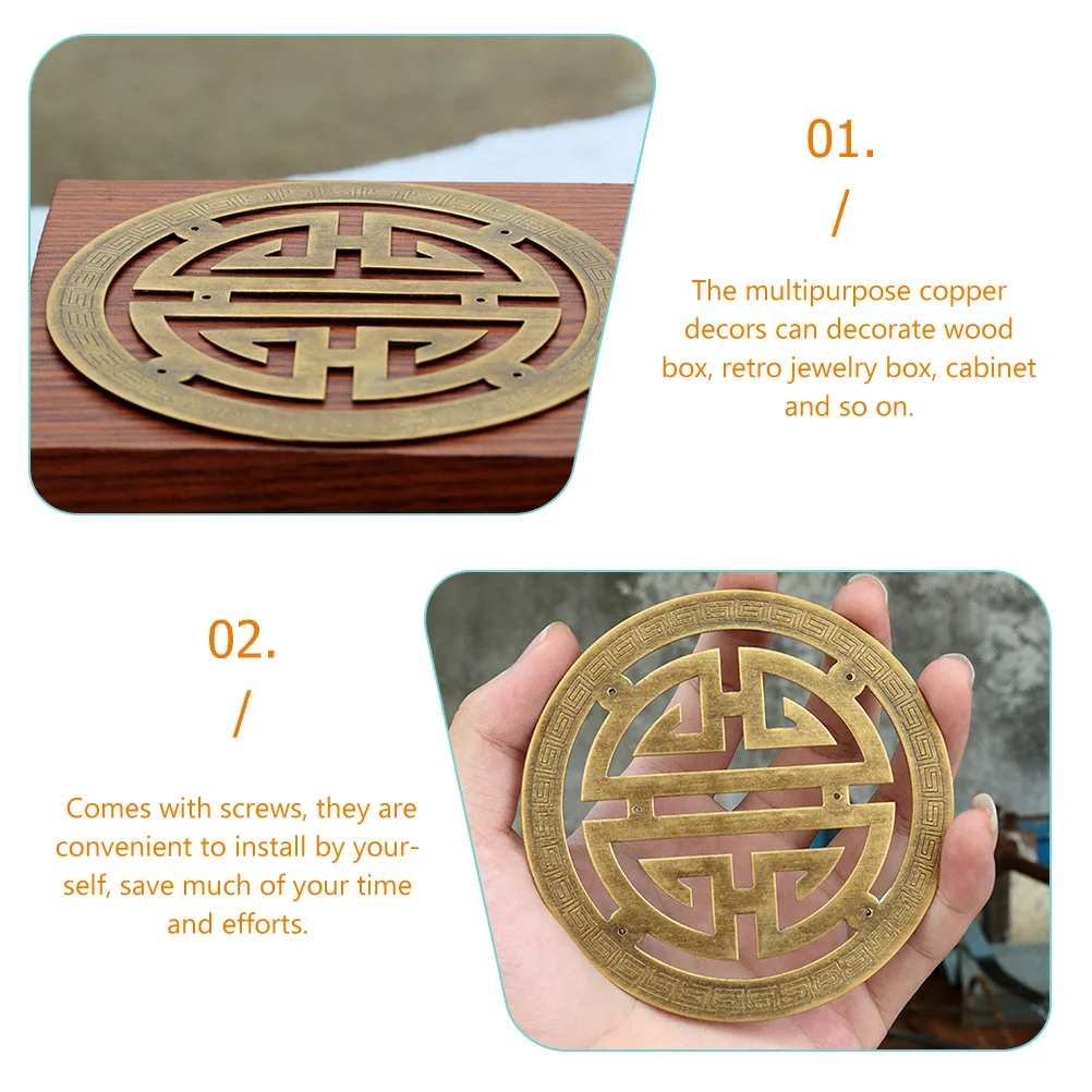 

4Pcs Classic Chinese Style Copper Furniture Applique Decorative Wood Jewelry Box Accessory Vintage Cabinet Ornament