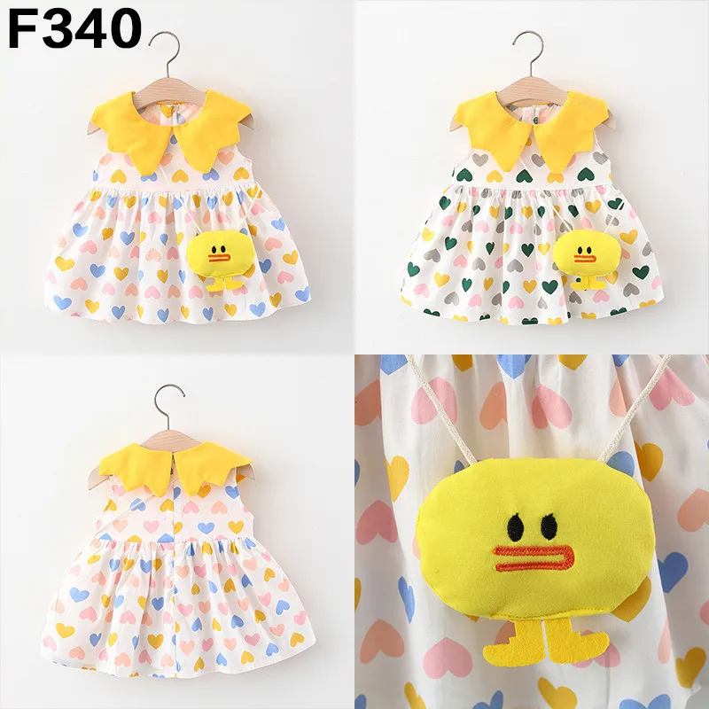 

Summer New Girls Dress Sleeveless Lapel Love Pattern Girls Summer Dress Diagonal Yellow Duck Birthday Party Team Dress