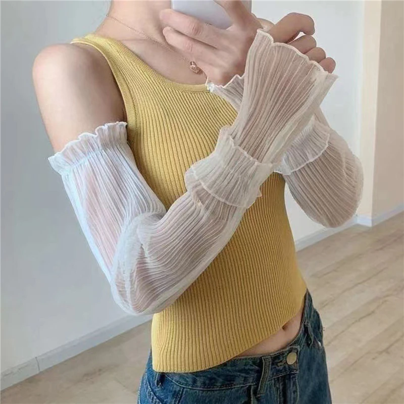 Summer Long Sun-protective Sleeves Lady Sun Protection Fingerless Thin Lace Mesh Arm Sleeve Anti-UV Sunscreen Breathable Mittens