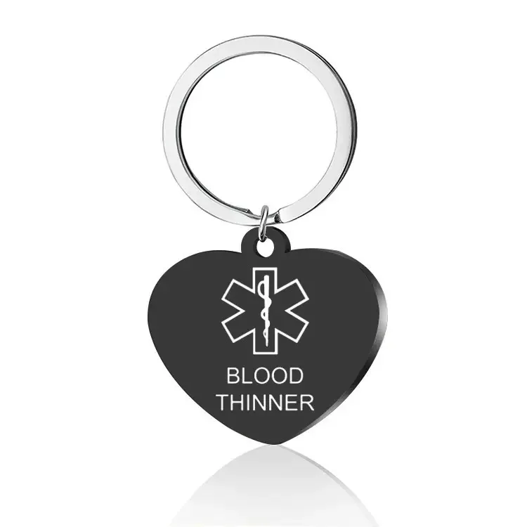2PCS/BAGS Medical EPILEPSY Badge Stainless Steel Heart-Shaped Life Keychain Engraving Free Shipping