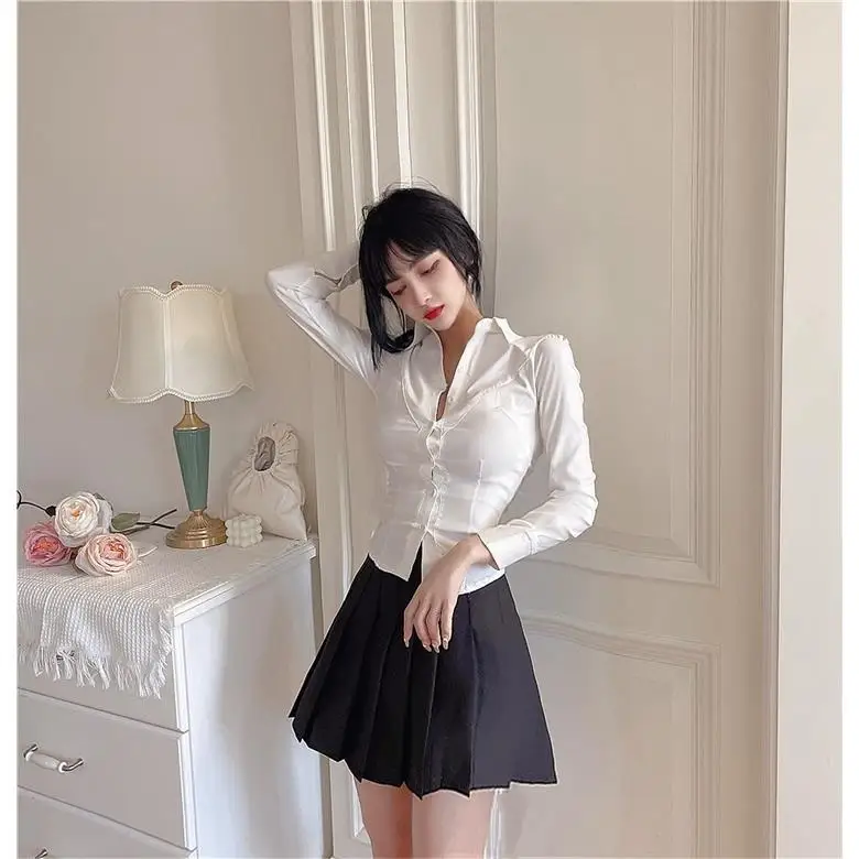 Weiße Frauen Shirts Schlanke Taille Koreanische Mode Blusen Y2k Kleidung Crop Tops Temperament Bluse 2025 Blusas Mujer De Moda 27h937