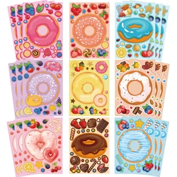 9/18Sheets Donut Puzzle Stickers Game Make a Face Funny Assemble Jigsaw Children Birthday Party Kids Educational Toys Party Gift