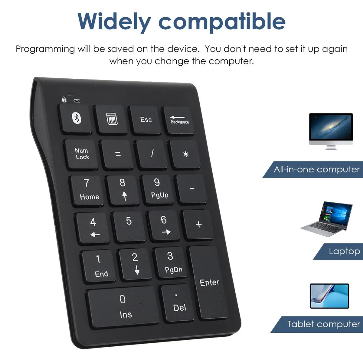likelike Wireless Bluetooth Number Keypad, 22-Keys Portable Slim Numeric Pad for Laptop Computer, PC, Desktop, Notebook
