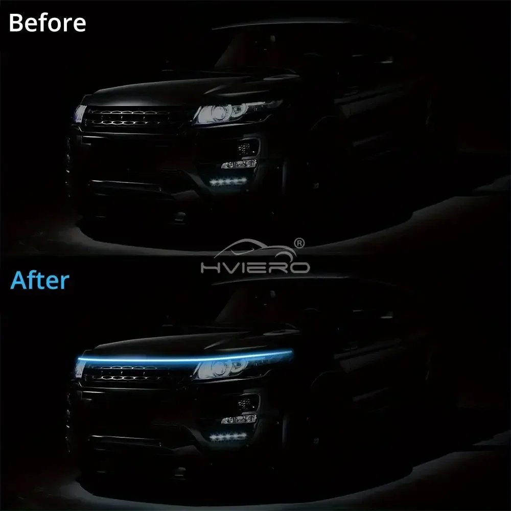 Lampu LED mobil 59in 12V Hood Lamping mulai pemindaian Universal fleksibel Auto dekoratif atmosfer dinamis aksesoris bohlam
