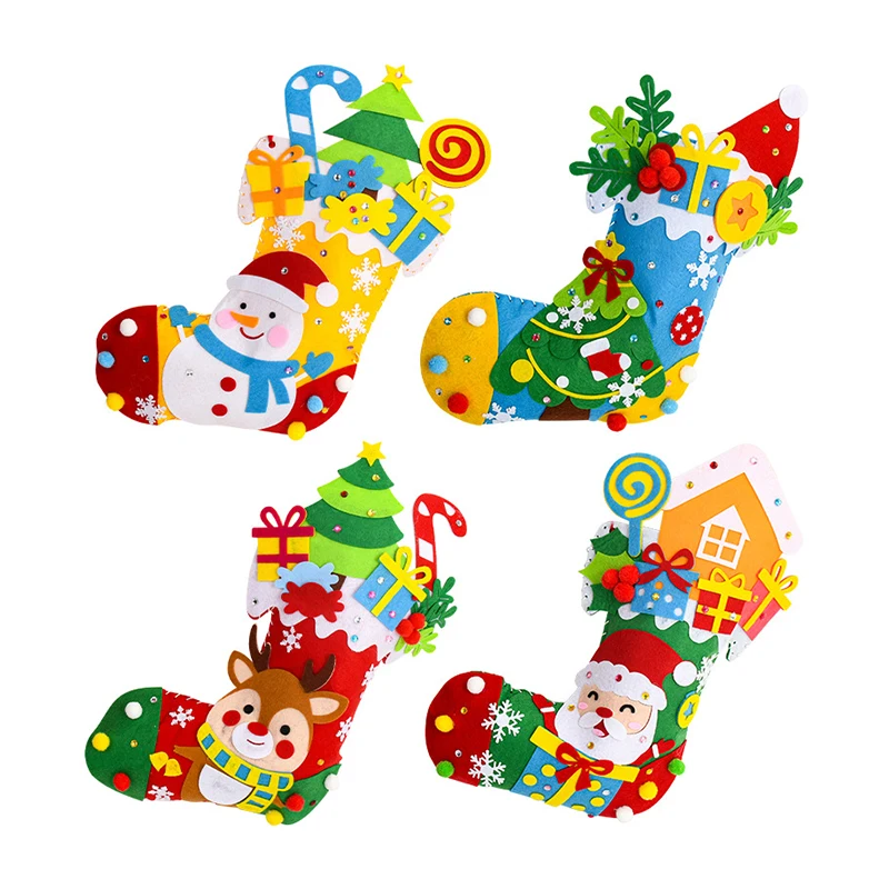 DIY Christmas Decorations Socks Handmade Hanging Snowman Snata Claus Cartoon Felt Candy Bag Children Kindergarden Gifts