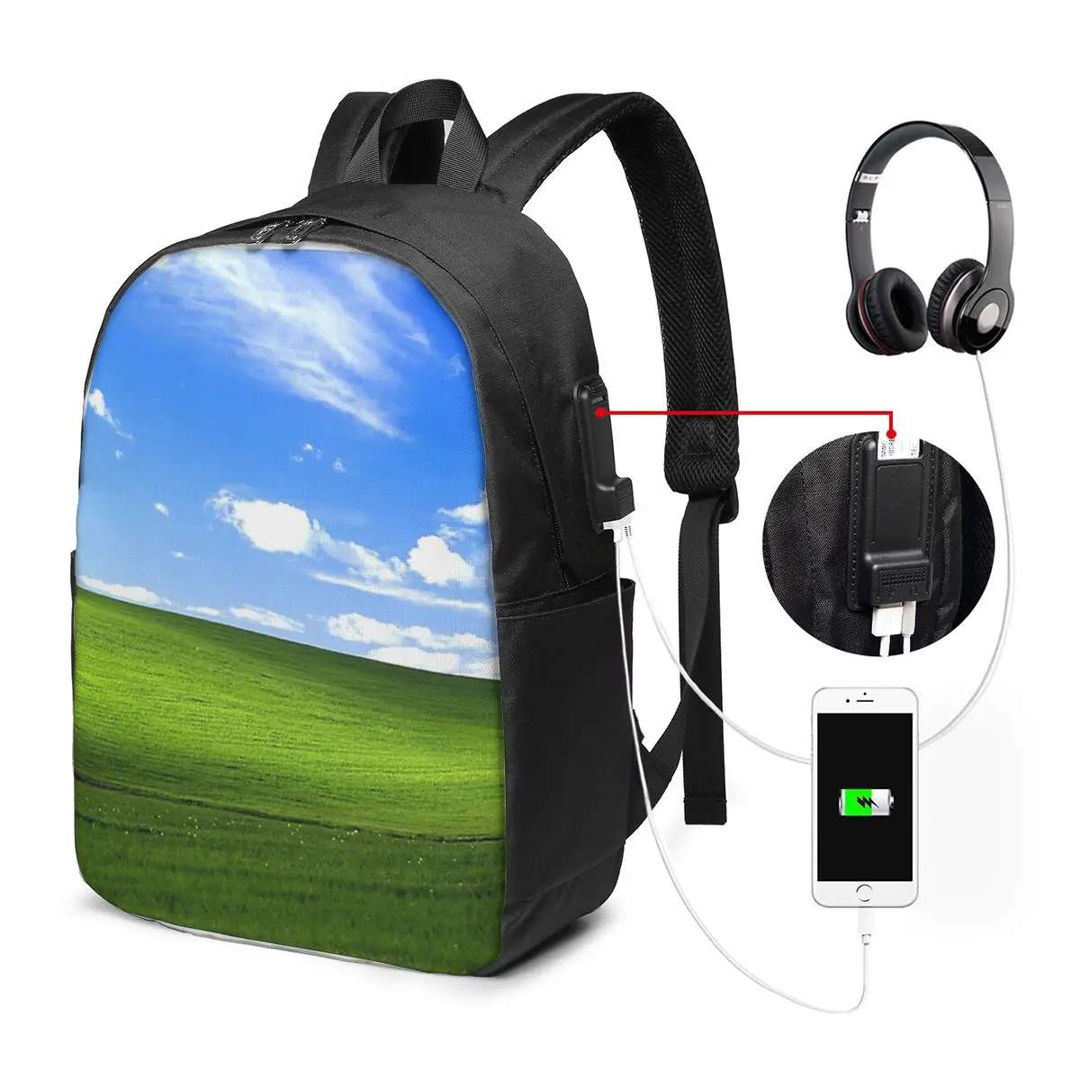 

Windows XP Wallpaper Backpack Travel Notebook Bag Computer College Student School Bag Laptop Shoulder Bags for Men Women