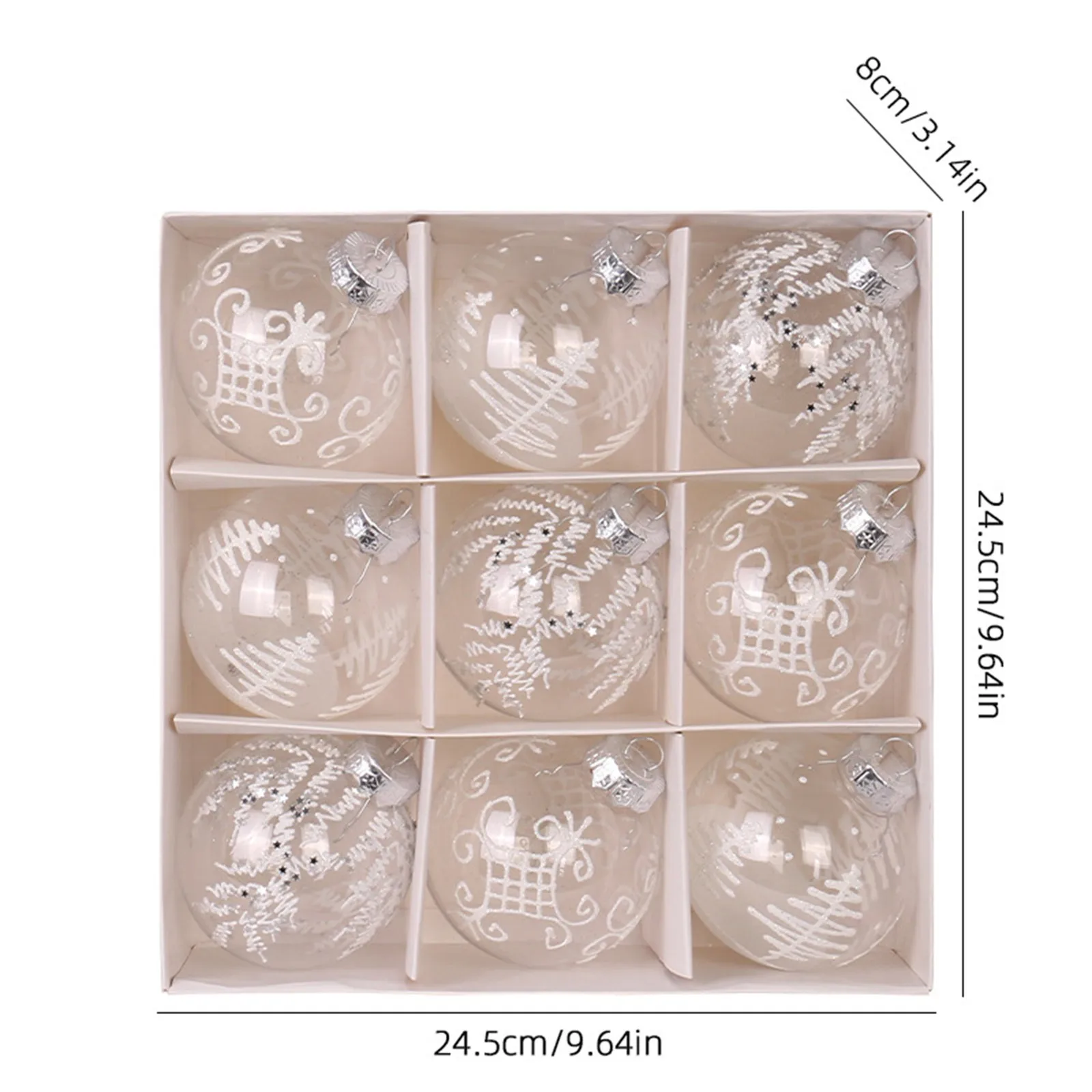 9 قطع من زينة عيد الميلاد الشفافة المطلية على شكل كرة عيد الميلاد، صندوق هدايا متعدد التصميم للعطلات الاحتفالية وتزيين شجرة عيد الميلاد