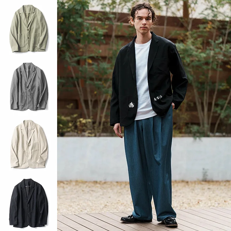 Elegant Men's Summer Spring Suit Vertical Texture Smooth Luxury Breathable Long Sleeve Standard Fit Adult Casual Stripe Pattern