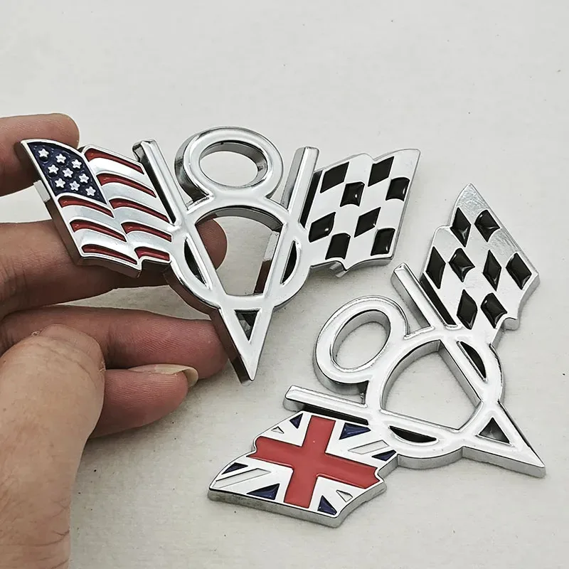 3D Metal Chrome Black Car Styling USA UK Germany National Flag V8 V 8 Badge Whole Body Emblem Sticker Auto Exterior Accessories