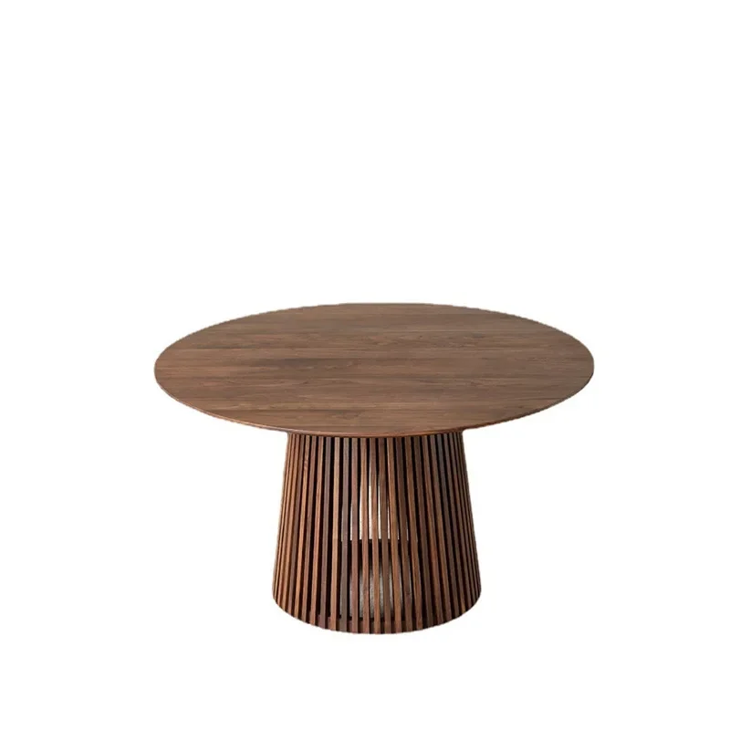 

Nordic black walnut grille round dining table, Nordic Japanese small apartment round dining table