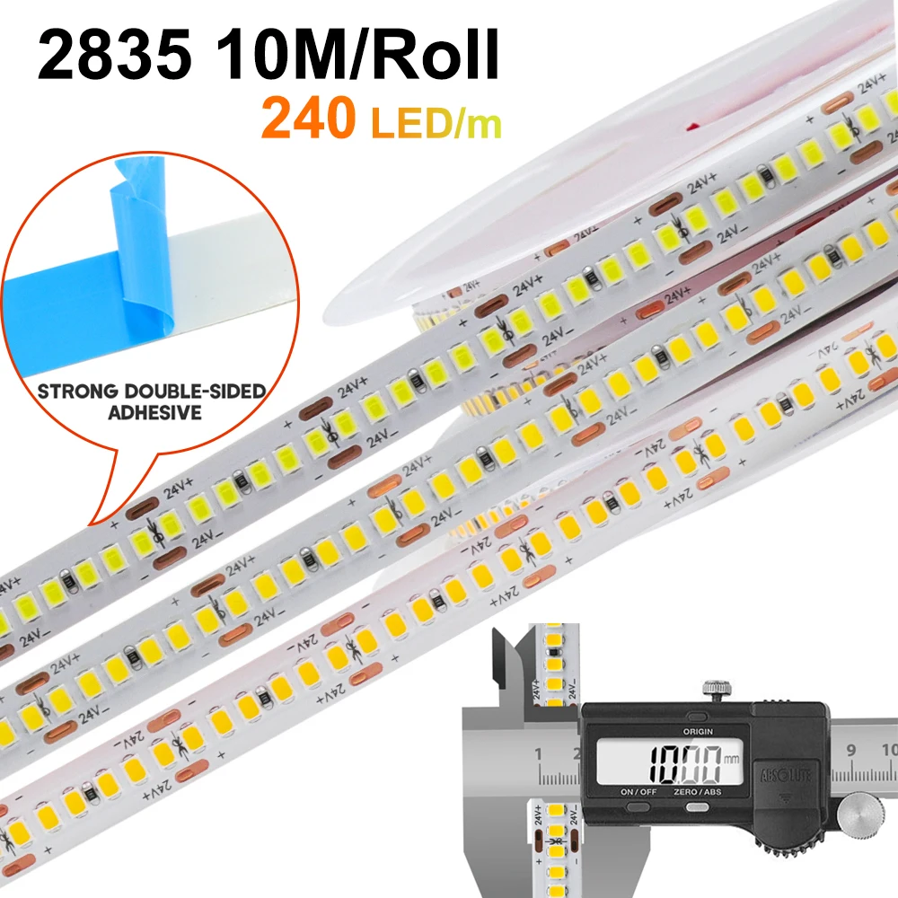 

DC 24V 10mm PCB Led Strip Light Diode Tape PC TV SMD 2835 10M 240 Leds/m LED Strip White Warm White Decoration Light For Rooms