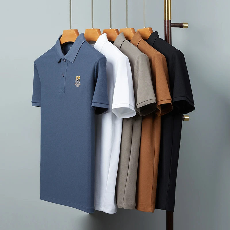 2025 صيف جديد مطرز الرجال 100% القطن الحرير الجليد الساخن بيع قميص بولو بكم قصير عادية تنفس الرجال قميص M-4xl