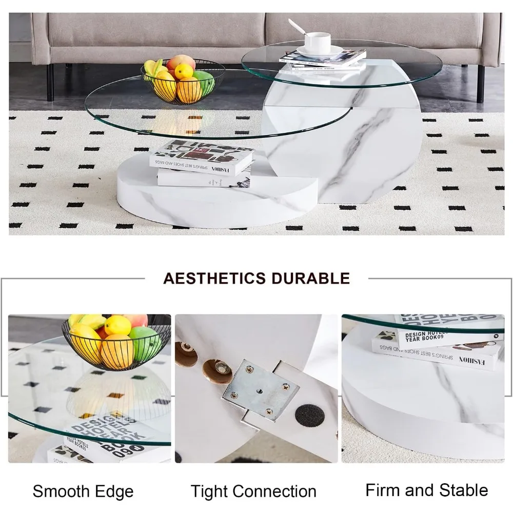 Glass Coffee Tables for Living Room Round Coffee Tables Modern Double Layer Round Table Circle Coffee Table for Small Space Home