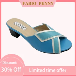 FABIO PENNY2026 Summer New Women's multi-color sexy crossover fashion style low-heeled party women's mid-heeled slippers