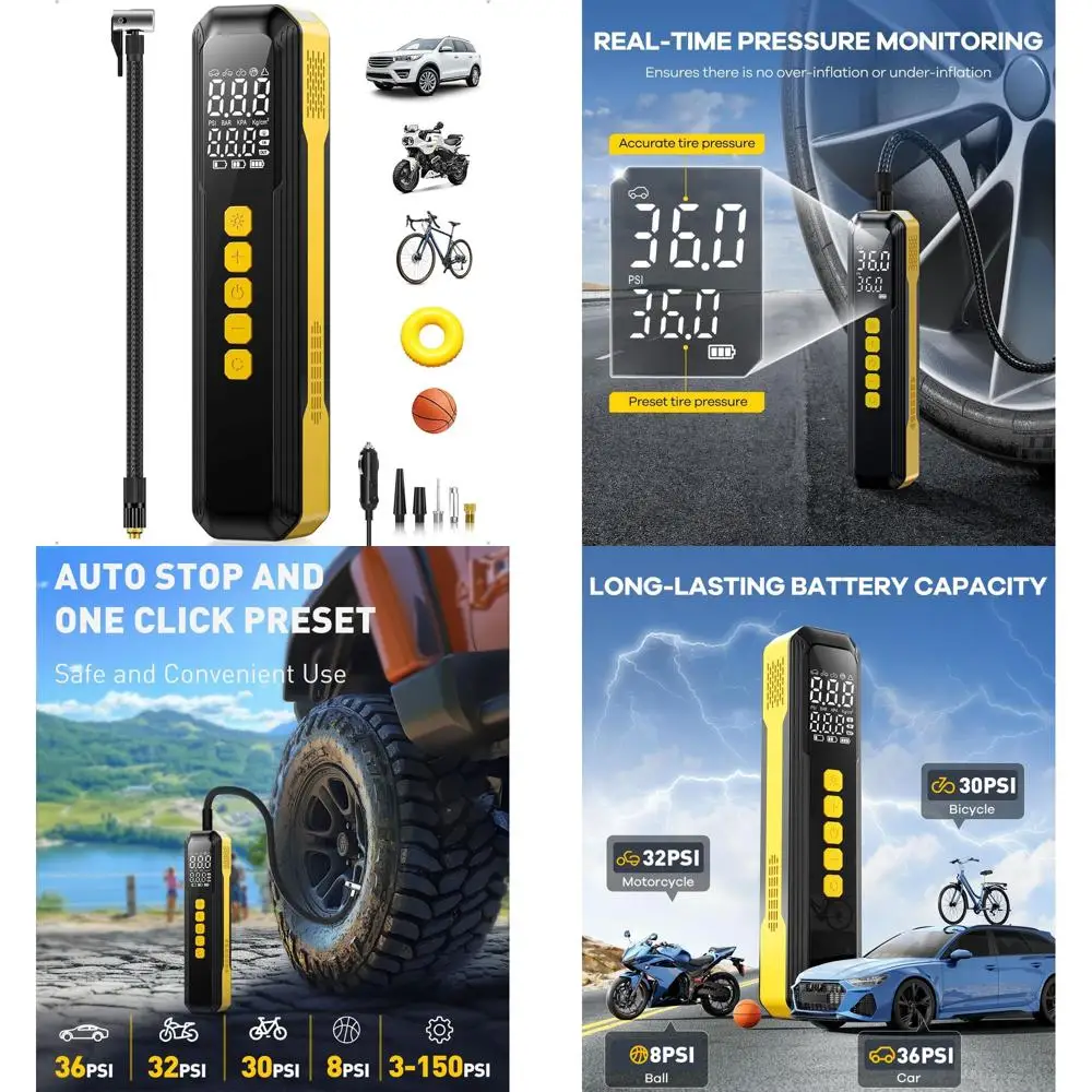 

Portable 150 PSI Cordless Tire Inflator with Digital Gauge & LED Light for Cars, Bikes, and More