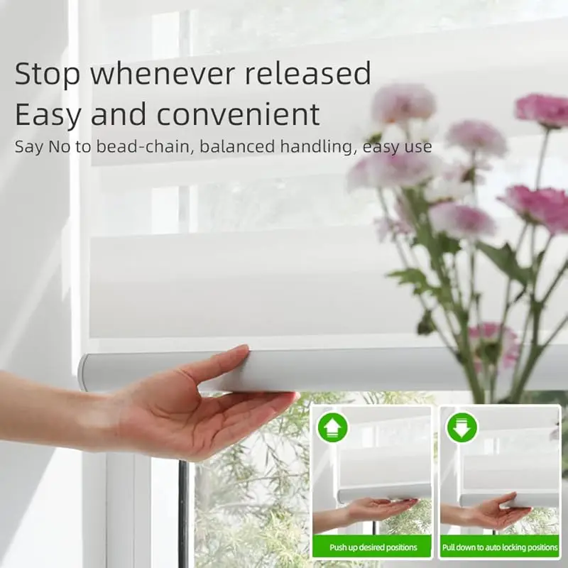 ظلال لاسلكية مخصصة من المصنع، خيارات ألوان متعددة، دليل سلامة الأطفال والحيوانات الأليفة، ستائر زيبرا اللاسلكية الربيعية للنوافذ #4