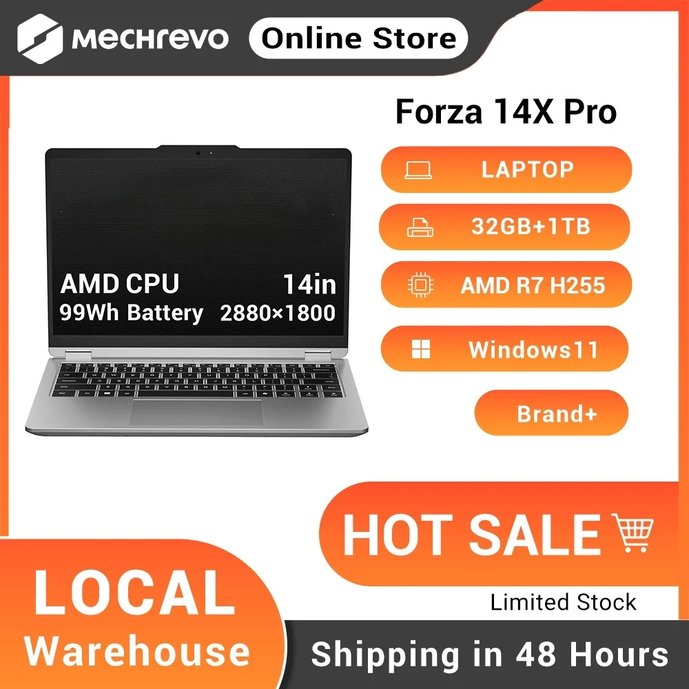 MECHREVO Forza 14X Pro 14" Laptop AMD Ryzen 7 H255 LPDDR5X 32GB RAM PCIe4 1TB SSD WiFi6 BT5.2 2.8K 120Hz Windows11 Computer