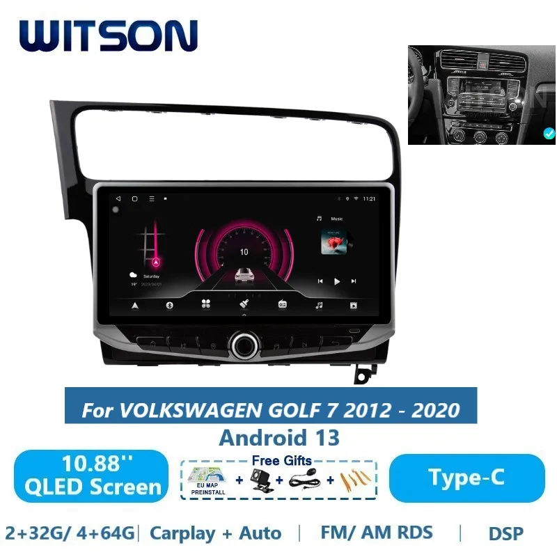 WITSON Android 13 Auto Stereo for For VOLKSWAGEN GOLF 7 2012 - 2020 QLED Carplay Car Multimedia GPS Vehicle Head Unit