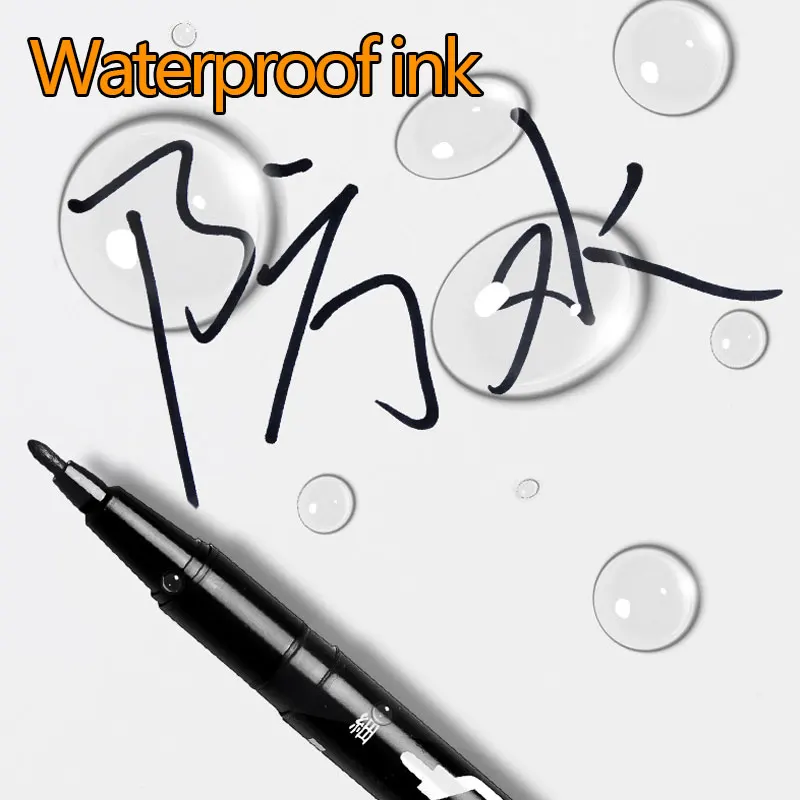 Rotulador de punta fina, tinta resistente al agua, punta fina, punta cruda, tinta negra, azul y roja, doble cabeza, 0,5mm, 1mm, 10 Uds.