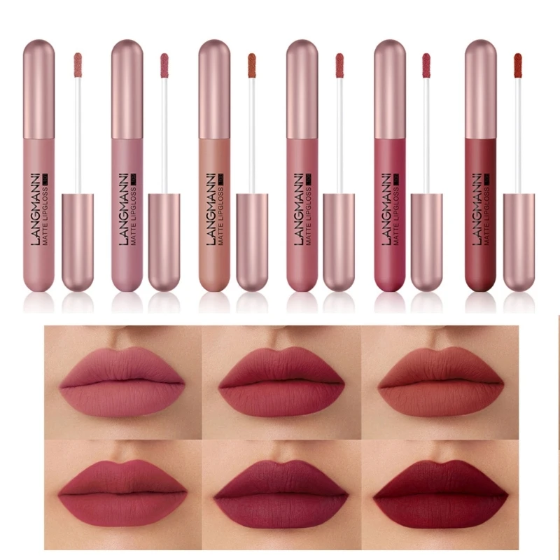 6pcs Women Makeup Lip Gloss Waterproof Matte Lipstick Long Lasting Non-stick Cup Smudge Proof Cosmetics Gift