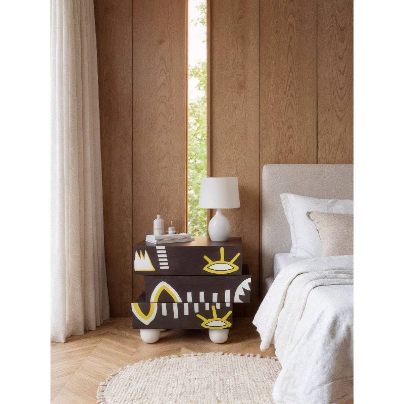 

Irregular geometric hand-painted abstract graffiti bedside table personality niche bedroom