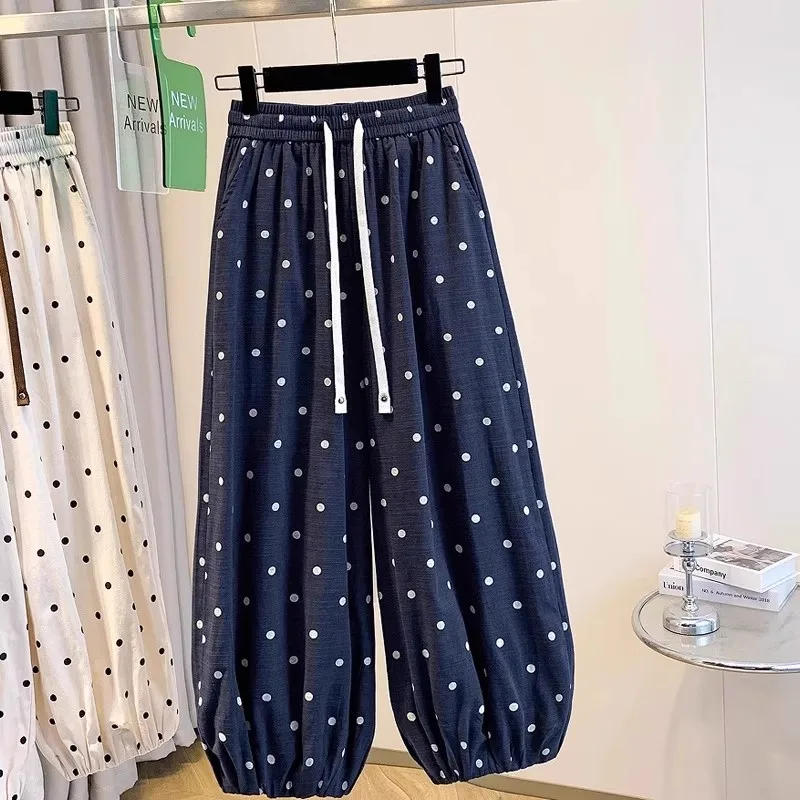 

Брюки-шаровары больших размеров, повседневные, из хлопка и льна, летние, свободного кроя, для мужчин и женщин, с узором в горошек, удобные...