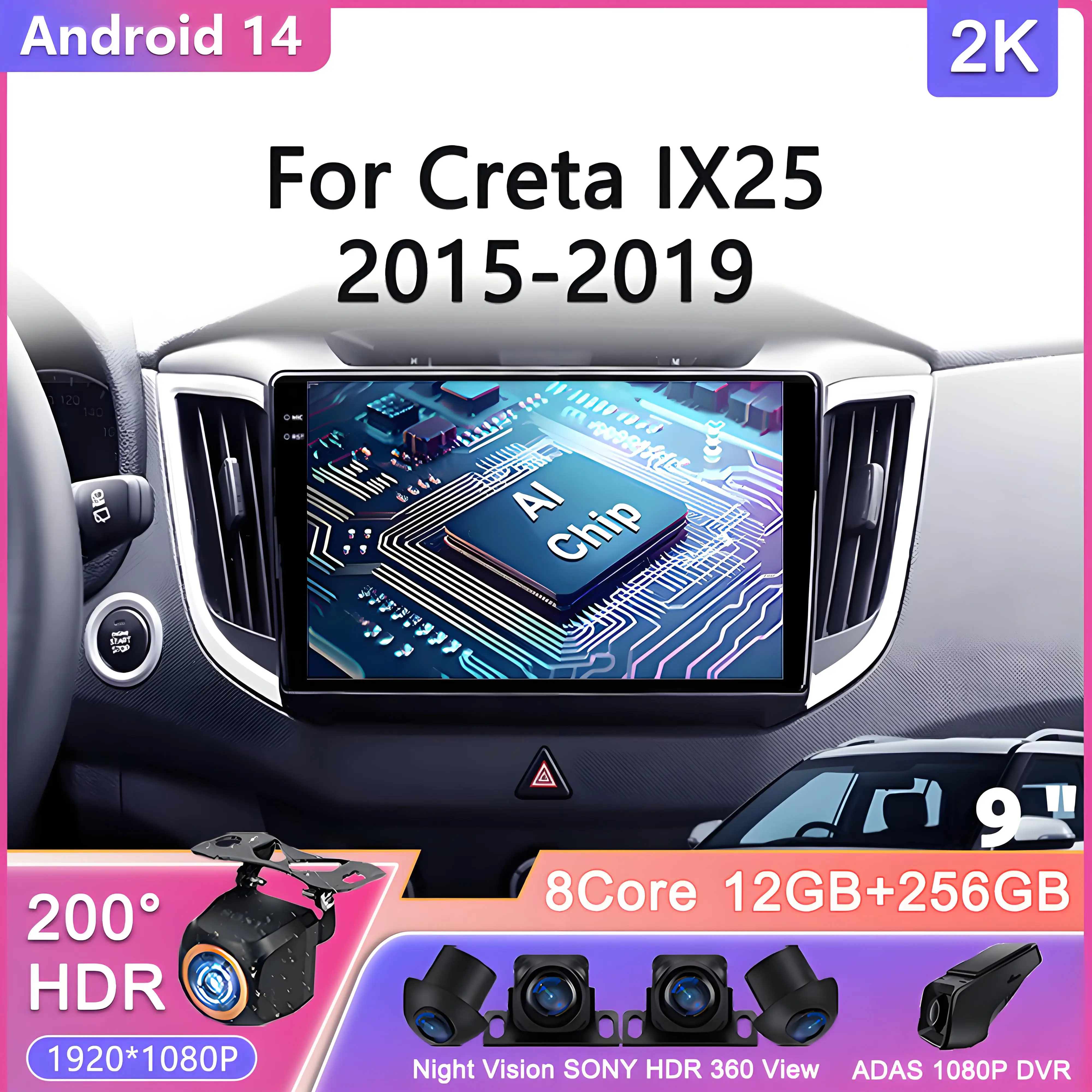 

For Hyundai Creta IX25 2015-2019 Android 14 Car Radio Stereo Multimedia Video Player Unit GPS Wireless Carplay Android Car GPS