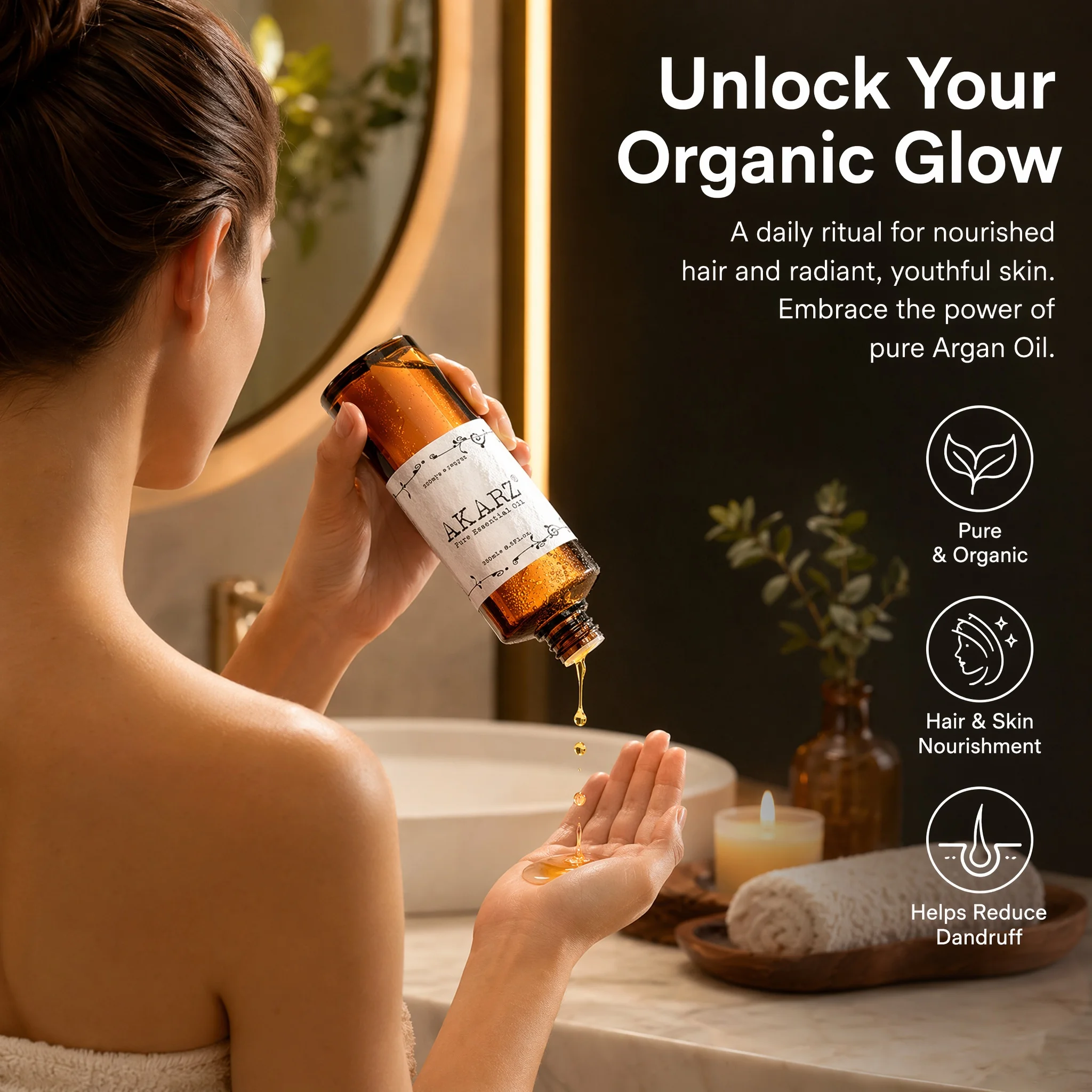 Premium AKARZ DIY Massage Argan Morocco Oil - Nourish & Repair Dry Hair, Reduce Dandruff - Get Healthy & Youthful Skin 500ml