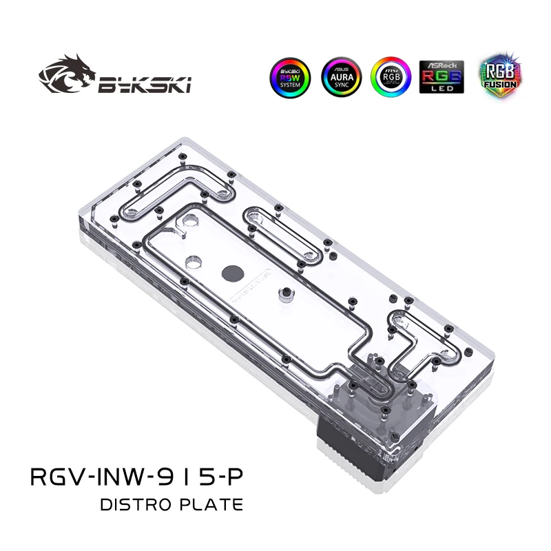 BYKSKI Acrylic Board Water Channel Solution use for IN WIN 915 Computer Case for CPU and GPU Block / 3PIN RGB / Combo DDC Pump