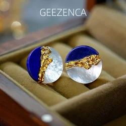 GEEZENCA S925 Silver Lapis Lazuli White Mother of Pearl Round Earrings For Women Simple Geometric Chic Earring 2023 New Gift