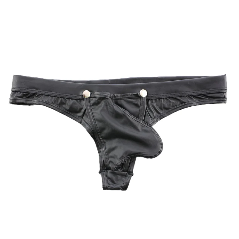 Gay Underwear Jockstrap Men Thongs G-strings Faux Leather Button Open Crotch String Homme Underpants Erotic T-back Latex Panties