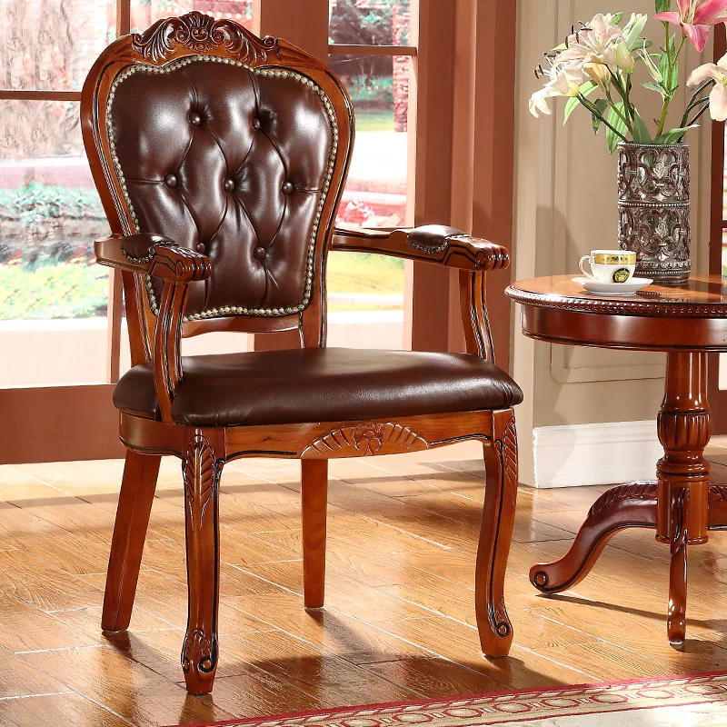 Sedia da pranzo europea, schienale per la casa, legno massello, poltrona retrò, hotel, ristorante in stile europeo