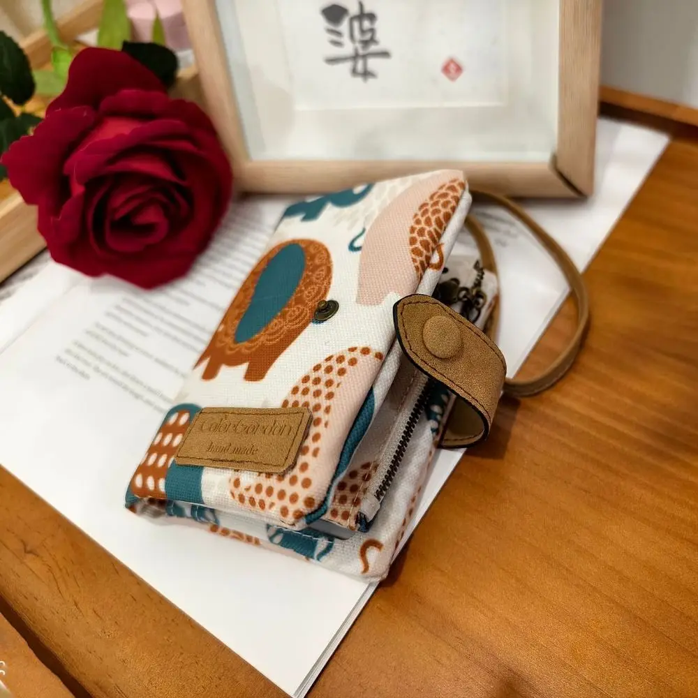 

Casual Korean Style Canvas Wallet Elephant Flower Short Trifold Wallet Card Holder Purse Coin Pouch Outdoor