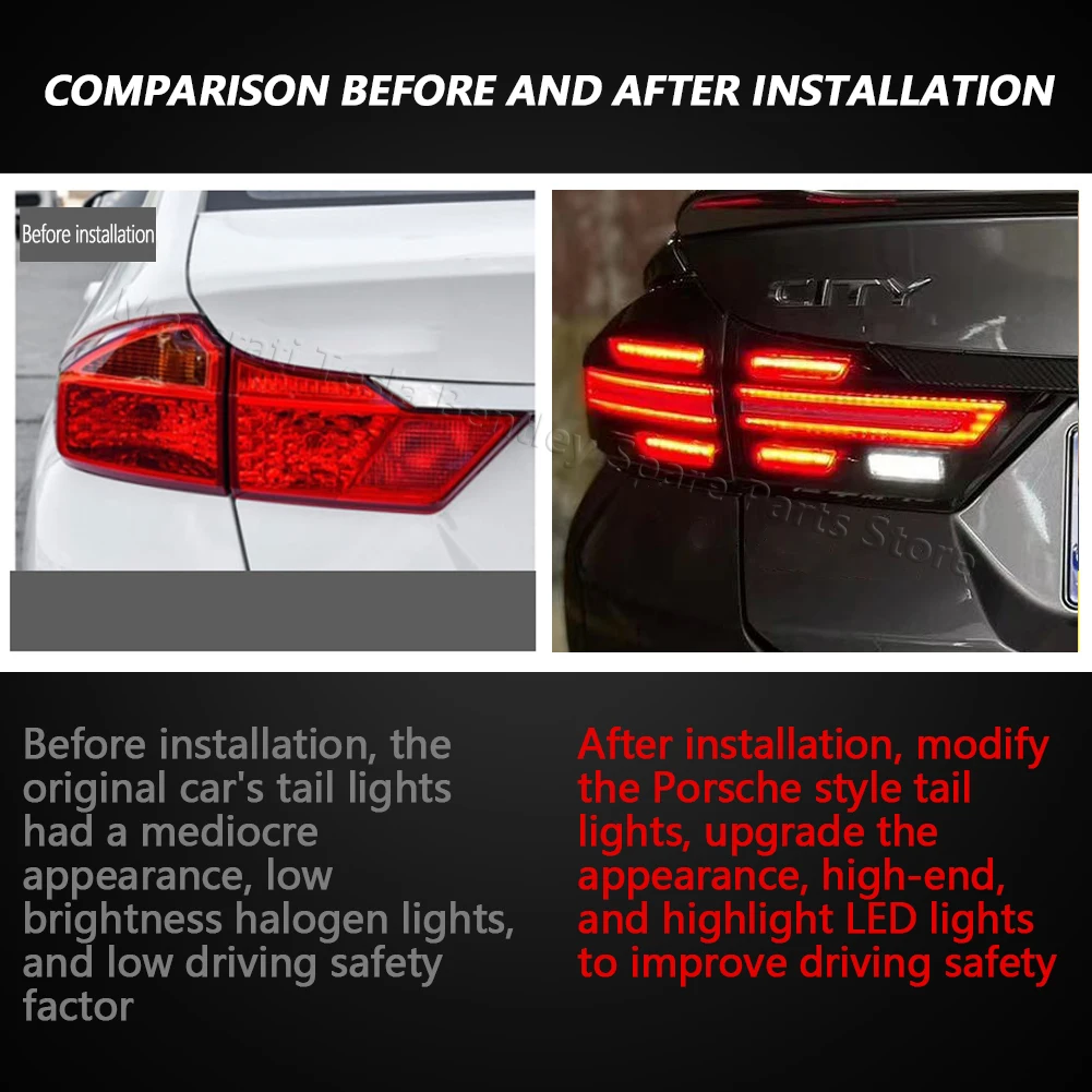 For Honda City Grace LED Taillight Assembly 2016-2021 Modified Porsche Model Rear Tail Light Car Accessory DRL Turn Brake Lamp