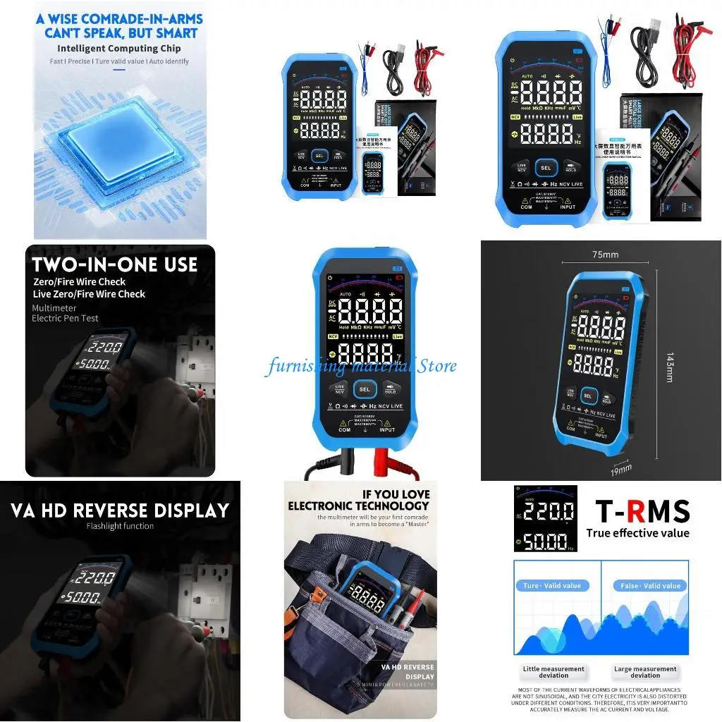 

Y5GD 9999counts Digital Multimeter Detector-NCV Live-Wire Tester Sound Light Reminder Color Screen Detector with Thermocouple