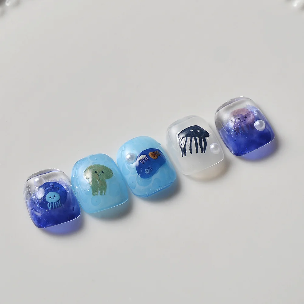 5D Nail Sticker Jelly Fish Embossed Nail Sliders Colorful Sea Animal Children Kids Decor Manicure CO-013