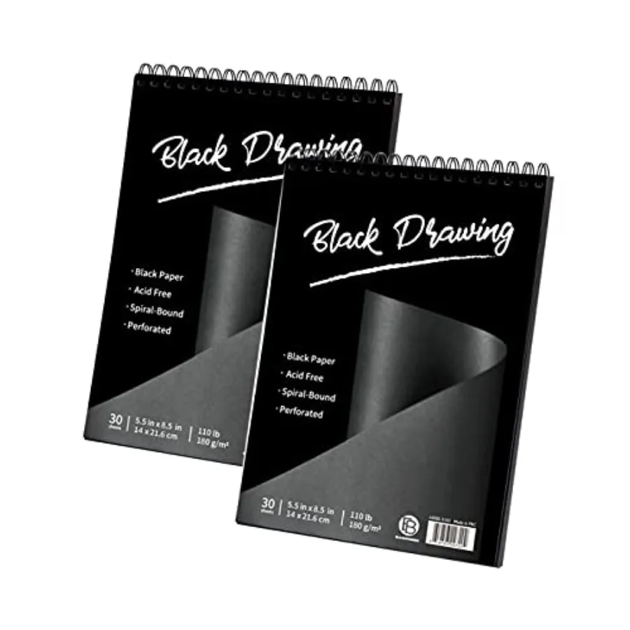 

Bachmore Black Sketch Pad, 5.5''X8.5, 60 Sheets 122lb/ 180gsm,Top Spiral-Bound, Heavyweight Paper, for Graphite and Colored Pen