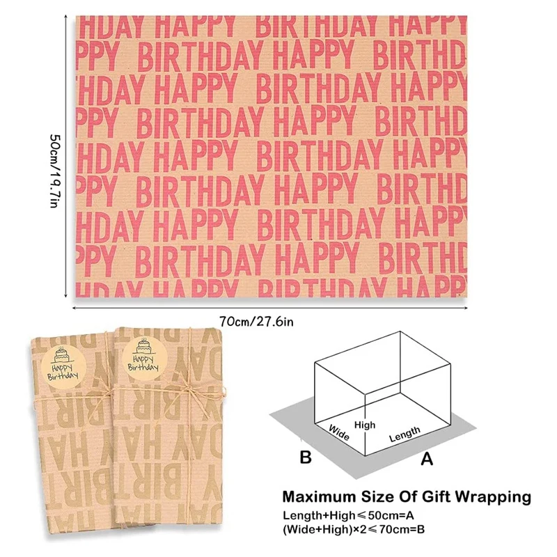 Wrapping Paper Birthday, Recycled Gift Wrapping Paper,Happy Birthday Wrapping Paper,12 Sheets 70X50cm Folded Paper