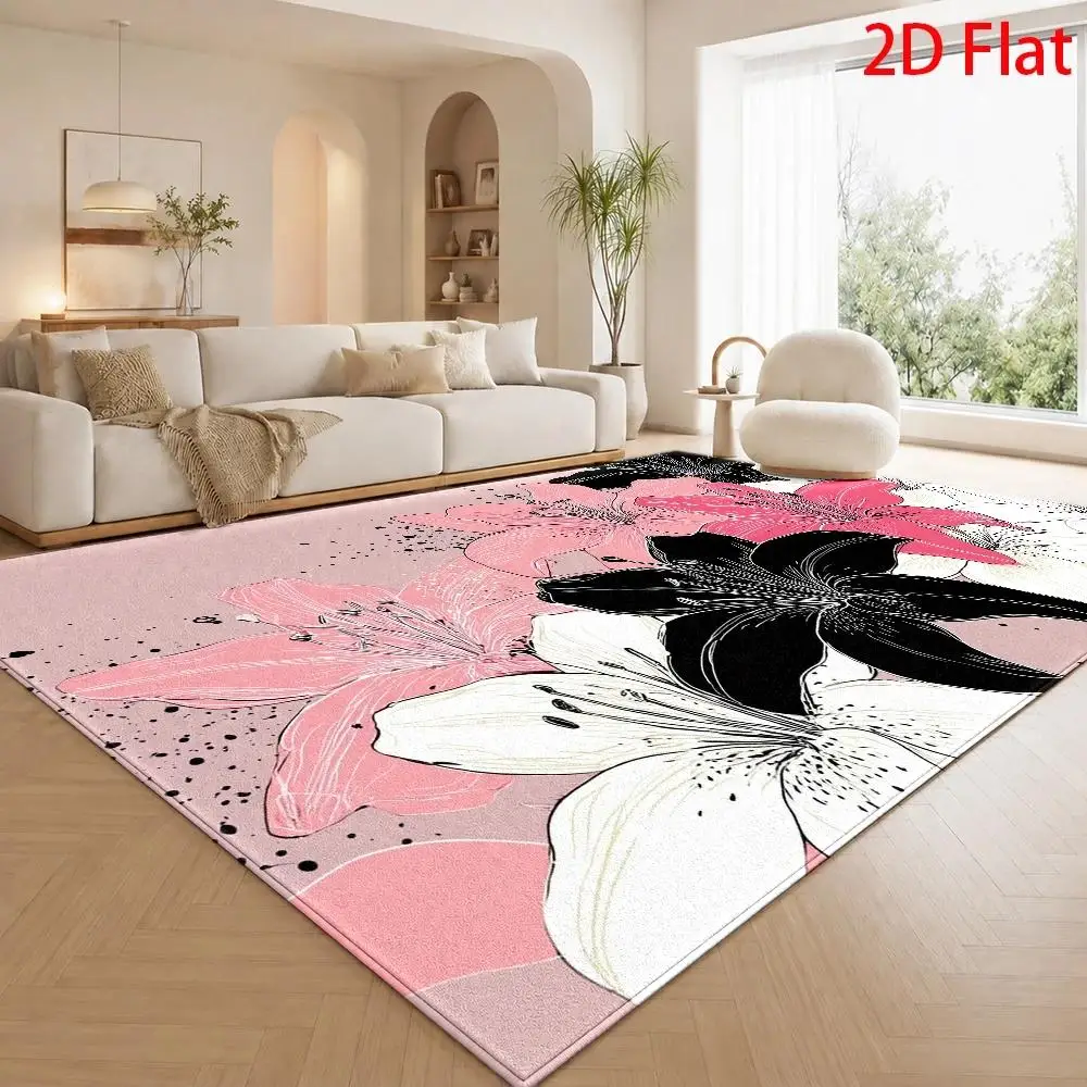 Abstract Lily Floral Area Rug  Modern Art Flower Splash Graphic Rug for Indoor Living Room Bedroom Home Space Carpet