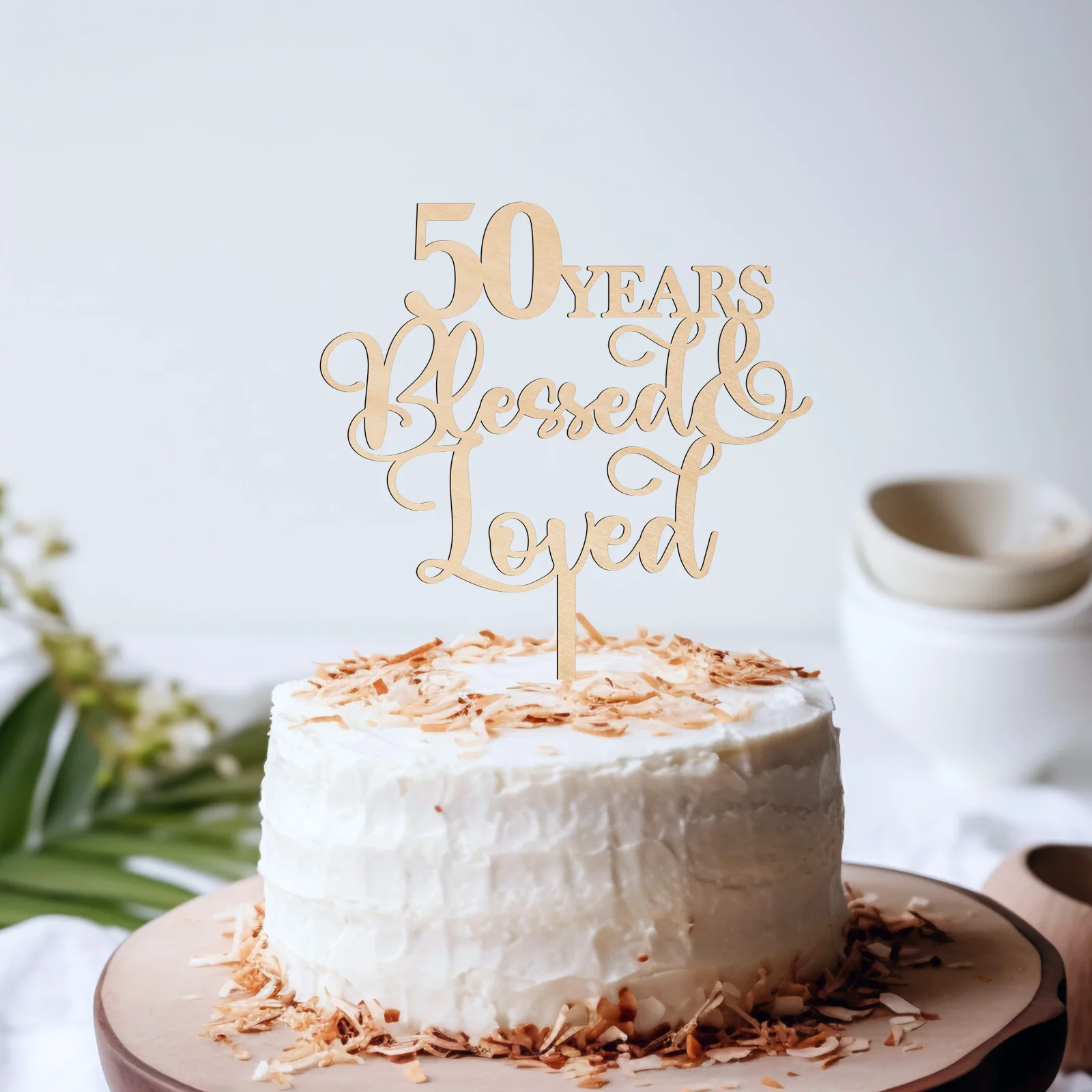 50-100 Years Blessed & Loved Wooden Cake Topper 50-100th Birhtday Cake Topper Decoration for Mom & Dad