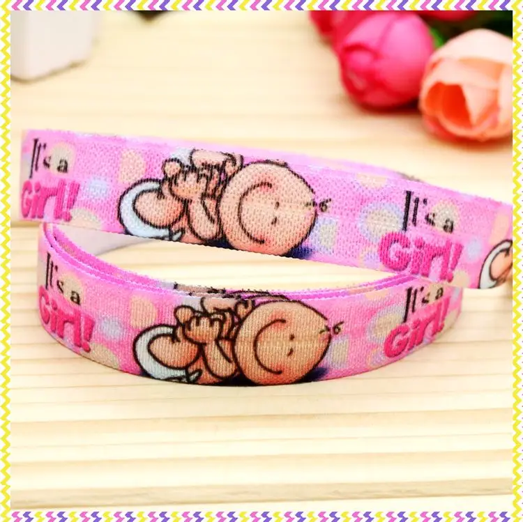 DHK 5/8\'\' 5yards Love Sun Hope HWLF Autism Friend Printed Fold Elastic FOE Stretch Ribbon Accessories Craft DIY Sewing C2647